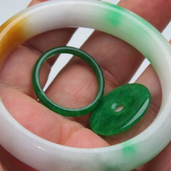 "Natural Jade bangle + REE Jade Ring & Jade Donut 57mm " - Picture 3 of 3